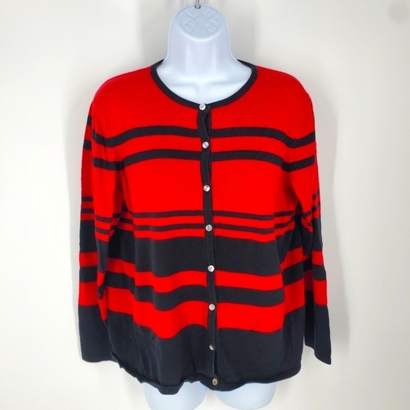 Liz Baker Sweater Women Petite Large Cardigan Red & Black - Picture 1 of 4